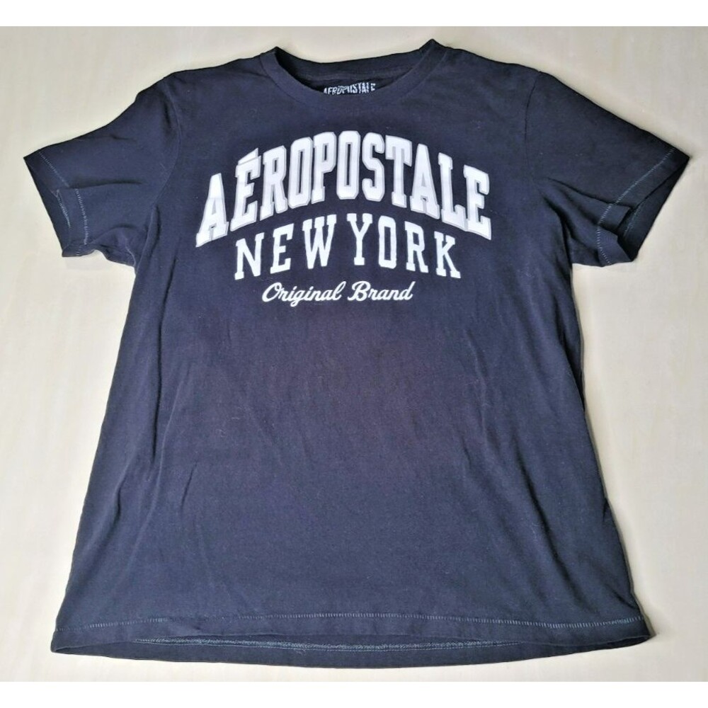 Y2K Aeropostale NY Embroidered Black T Shirt Men's Size Large 100% Cotton